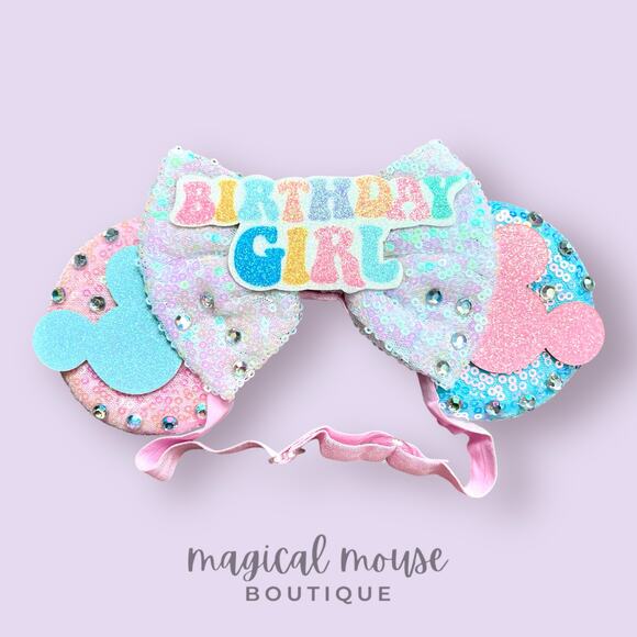 Birthday Sparkle Elastic Minnie Ears | Disney-Inspired Adjustable Mouse Ears - Picture 1 of 5